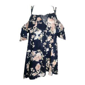 Torrid Top Womens Plus Size 3 Blue White Pink Floral Lightweight Cold Shoulder